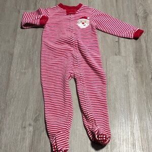 Striped Red Kids Footie with Santa Design